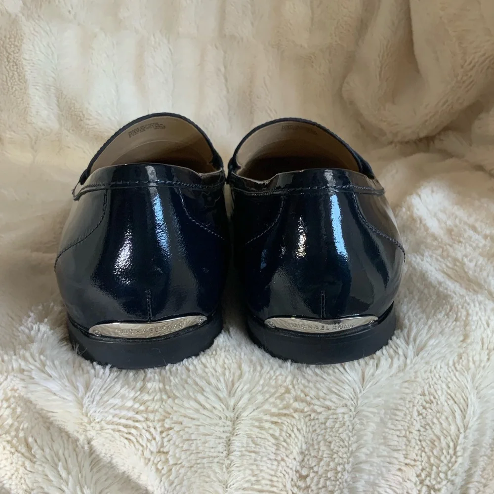 Michael Kors Navy Patent Leather Penny Loafers